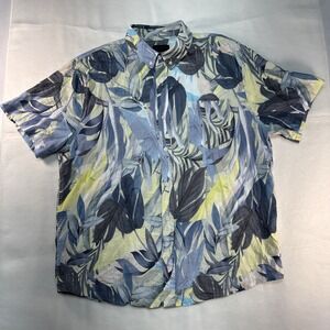 Magaschoni Linen Blend Hawaiian Short Sleeve Button Down Shirt Large